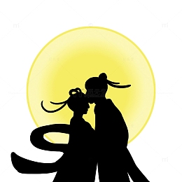 黑色剪影牛郎织女七夕手绘图