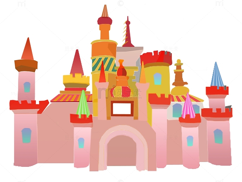 粉色小清新扁平风卡通城堡