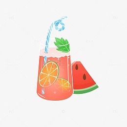 卡通手绘大暑夏天西瓜汁免抠元素