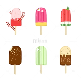 红色巧克力色清新简约雪糕大暑夏天手绘图