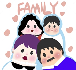彩色温馨幸福一家人手绘全家福