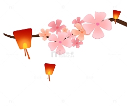 粉色中国风七夕花朵孔明灯中秋免扣素材