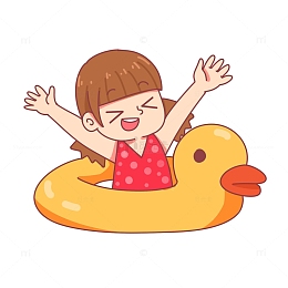 手绘卡通大暑游泳女孩免扣素材
