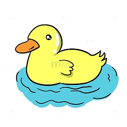 黄色卡通鸭子小黄鸭夏天手绘图