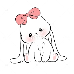 白色可爱歪头兔子垂耳手绘