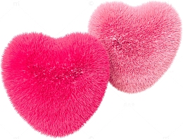 3D插画素材七夕 情人节两颗毛绒绒的心