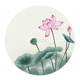 墨绿色水墨风格荷花手绘图