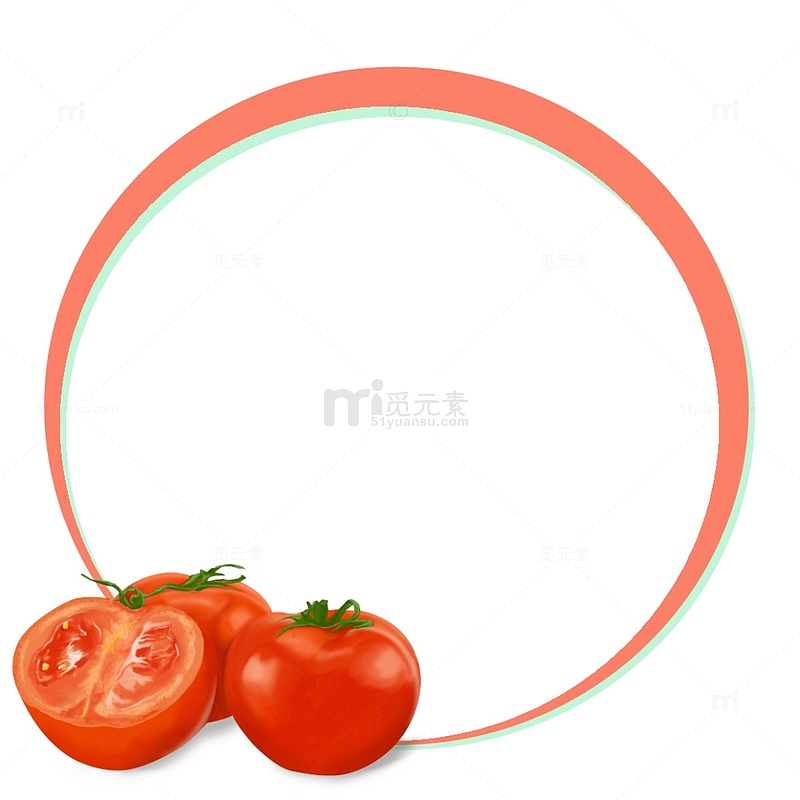 红色手绘蔬菜番茄营养边框装饰元素
