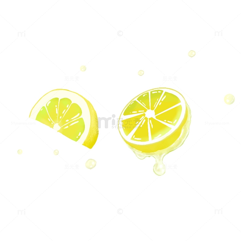 手绘柠檬大暑小暑夏至夏天清凉水果水滴