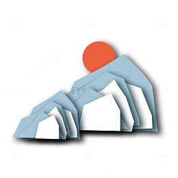 中式国潮剪贴风山水插画免抠元素