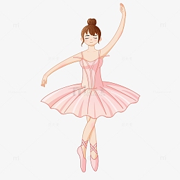穿粉色裙子的跳芭蕾舞的女孩手绘图