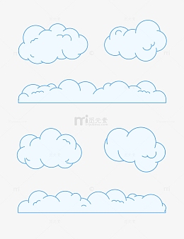 手绘卡通可爱白云云朵蓝天装饰矢量图