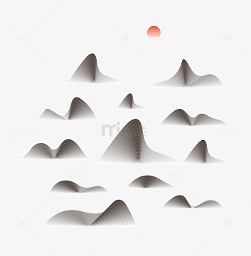 简约黑白墨色中国风远山线条水墨画元素