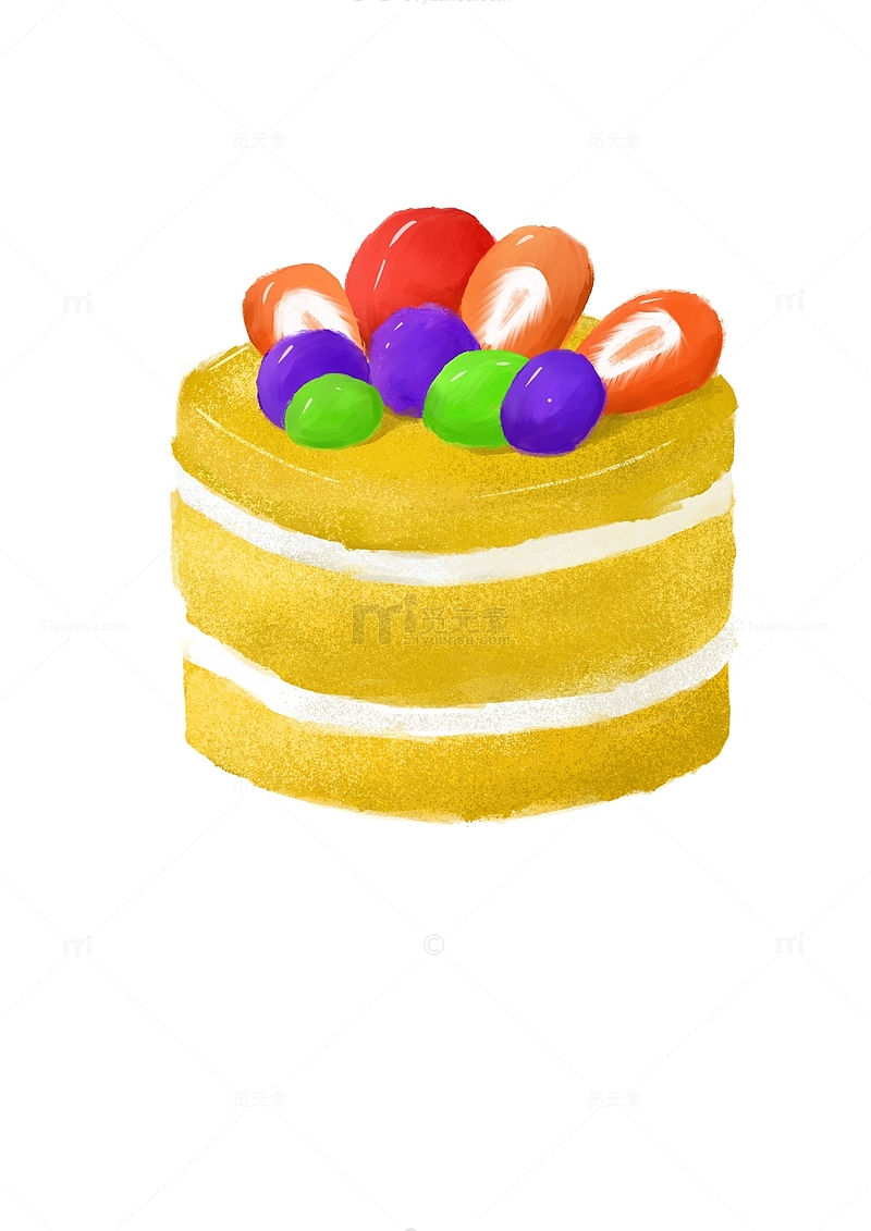 手绘黄色水果蛋糕