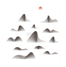 简约黑白墨色中国风远山线条水墨画元素