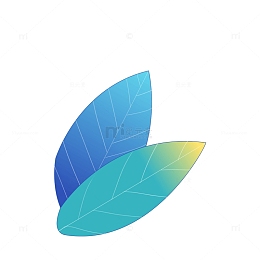 蓝绿色渐变扁平风树叶植物元素