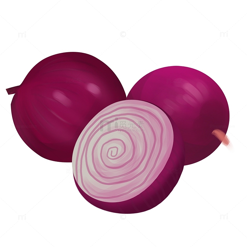 紫色洋葱蔬菜切开手绘