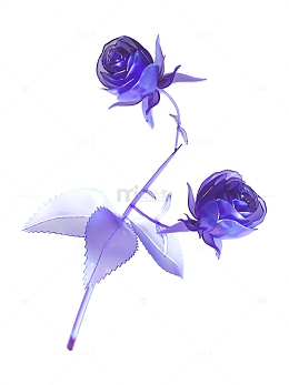 3D插画素材七夕情人节蓝色半透明玫瑰花