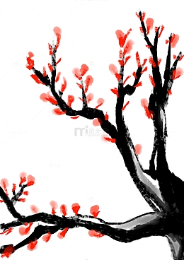 手绘水墨树开花