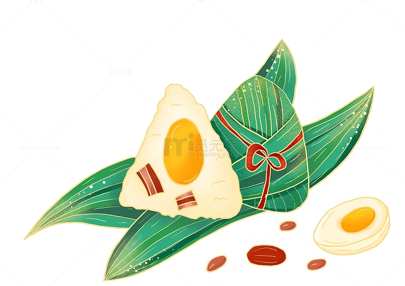绿色清新国潮风端午节粽子手绘图