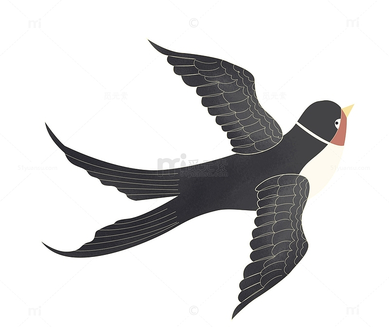 黑色水墨古风燕子小鸟动物手绘素材