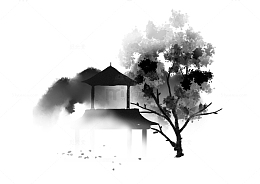 中国风水墨亭子手绘图