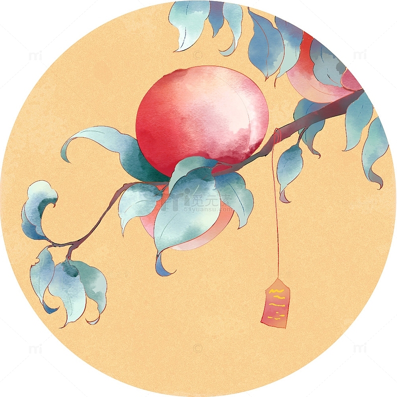水墨中国风桃子水墨画植物插画手绘