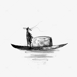 水墨船侠客诗人文人中国风黑白江舟飘带古装