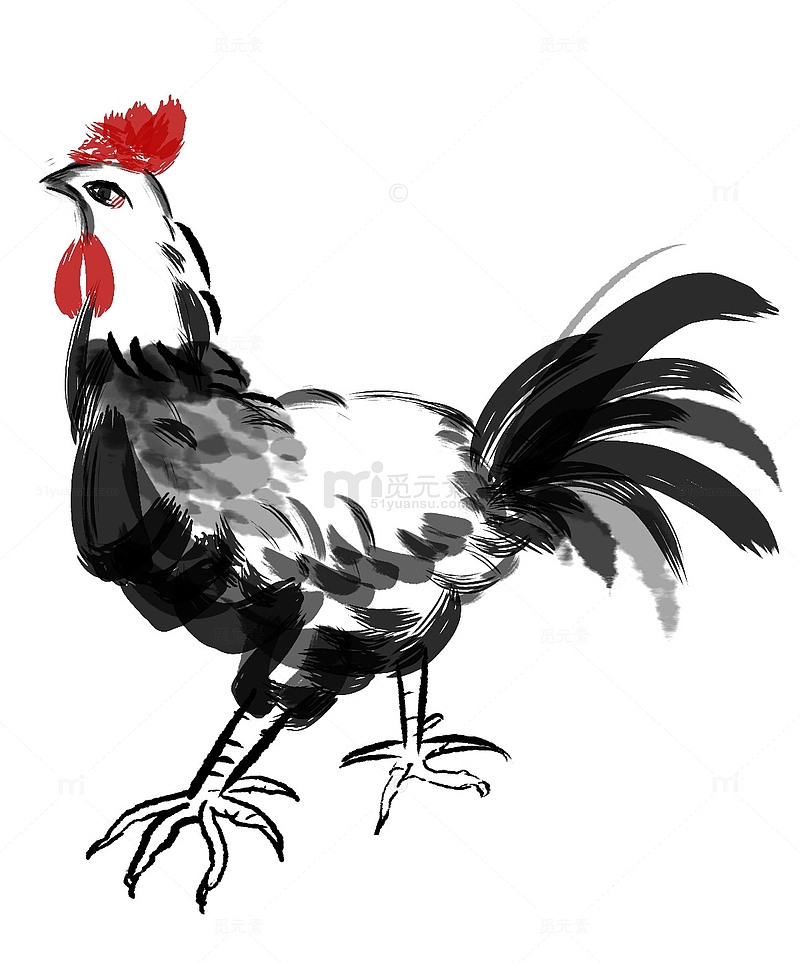 水墨动物公鸡手绘