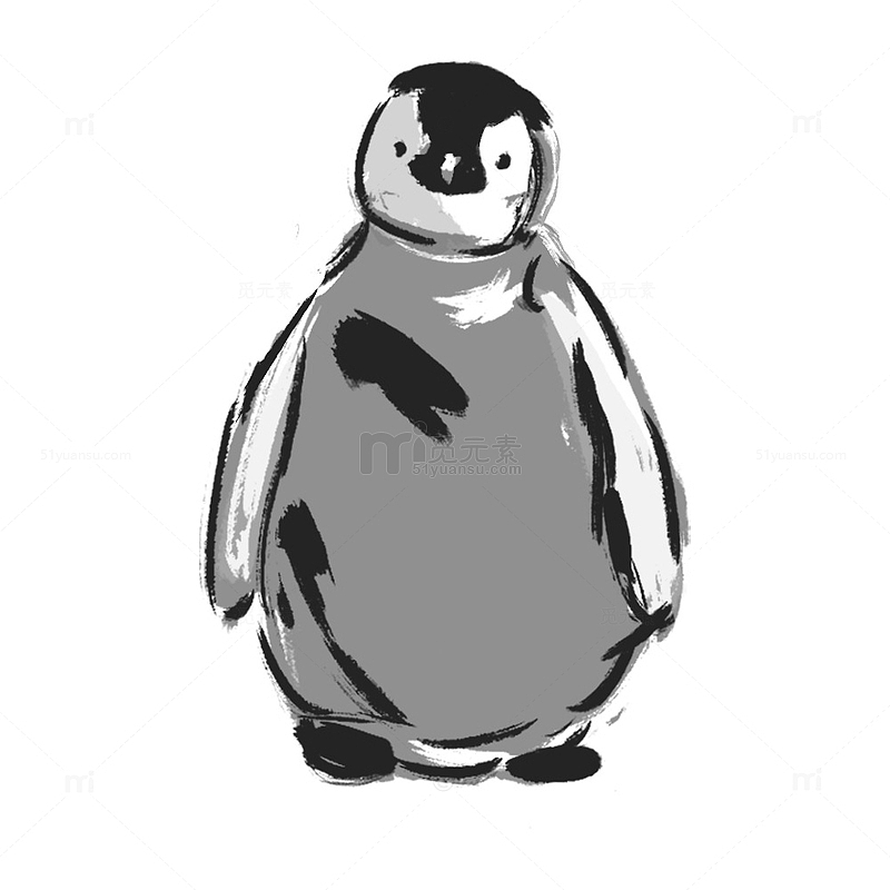 企鹅水墨元素插画