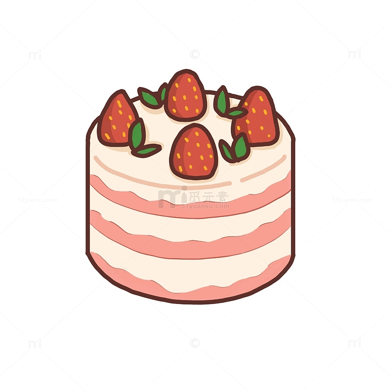 红色可爱卡通草莓奶油蛋糕手绘