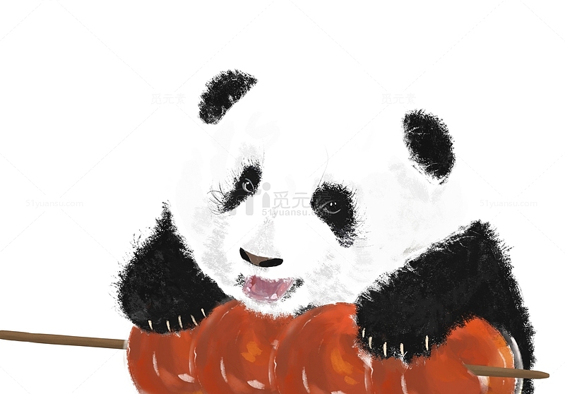 趴在冰糖葫芦的可爱熊猫手绘插图