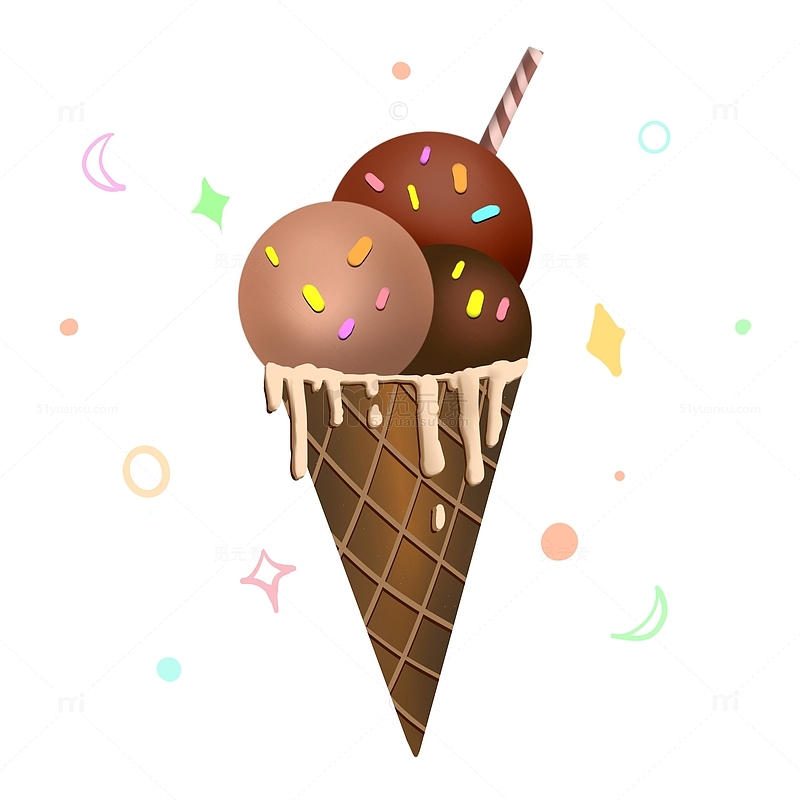 棕色小清新巧克力冰淇淋大暑插画元素