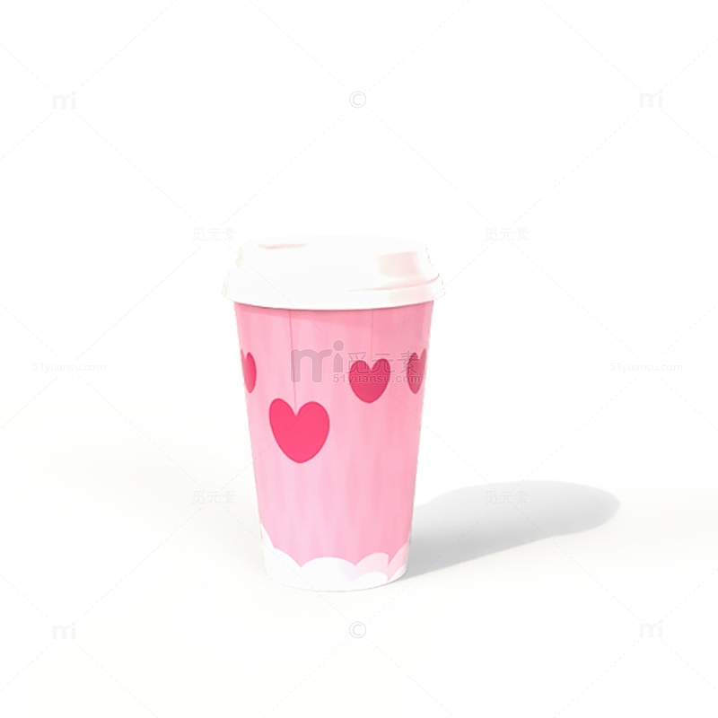 粉色七夕元素情人节咖啡杯装饰少女心渲染