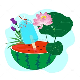清新夏天大暑节气手绘插画元素
