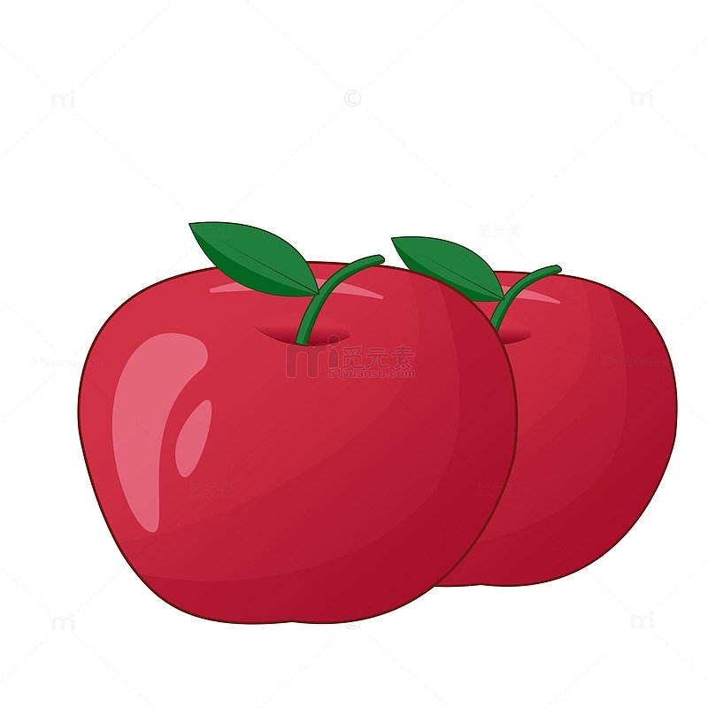 红色小清新扁平红苹果水果手绘矢量插画
