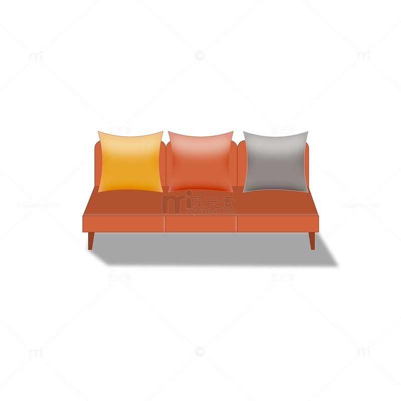 橘黄清新客厅软沙发卡通插画透明元素