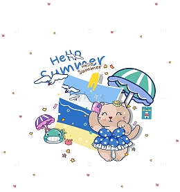 蓝绿色卡通夏天大暑海边度假透明图