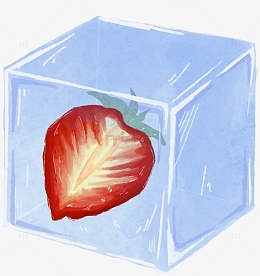 蓝色水彩风夏日草莓冰块手绘图
