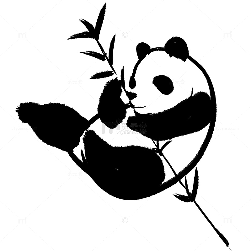 水墨熊猫吃竹子动物手绘