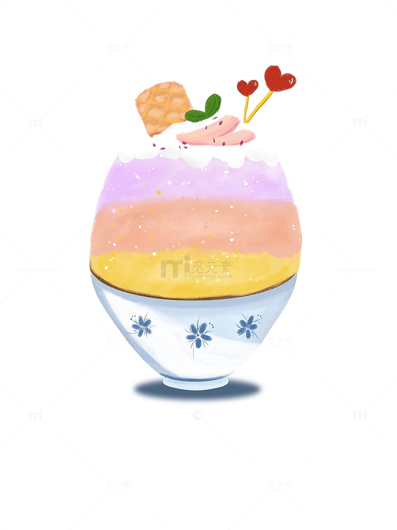 夏日日式清凉芒果草莓桃子刨冰大暑手绘图