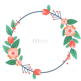 卡通七夕鲜花圆形边框矢量元素