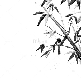 水墨竹子小鸟写意边角装饰PPT