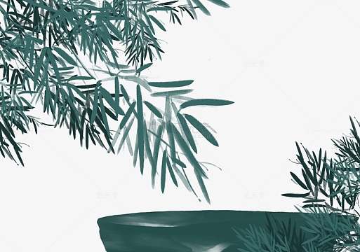 墨绿色中国风水墨竹子石桌水墨插画元素