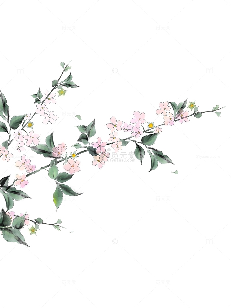 手绘水彩水墨国风植物花卉素材