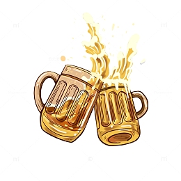黄色复古啤酒大暑手绘元素