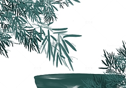 墨绿色中国风水墨竹子石桌水墨插画元素