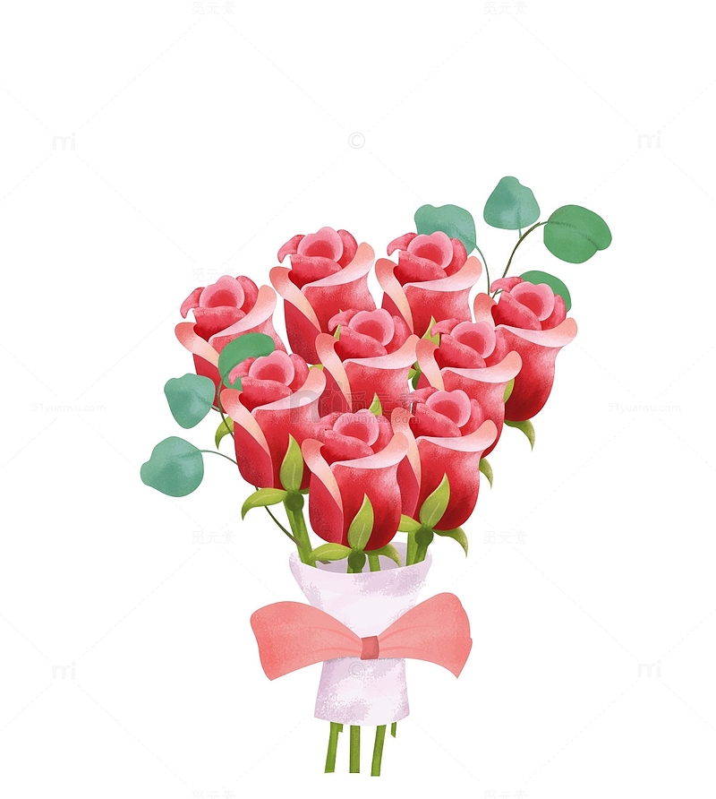 红色七夕情人节玫瑰花束花卉素材