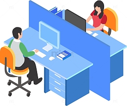 企业办公室场景办公桌