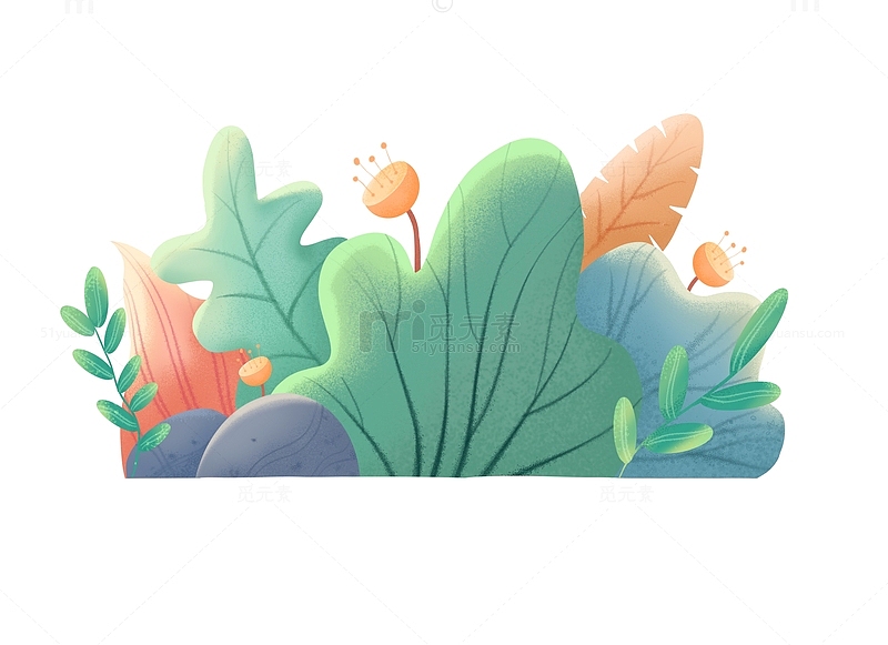 小清新鲜花草丛绿植物装饰手绘大暑噪点插画